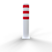 Barrier bollard | Steel tube  273 x 5 mm | stationary | for dowel fixing | hot-dip galvanized and white coatedwith three red reflecting stripes | total length: 1500 mm | with welded steel cap